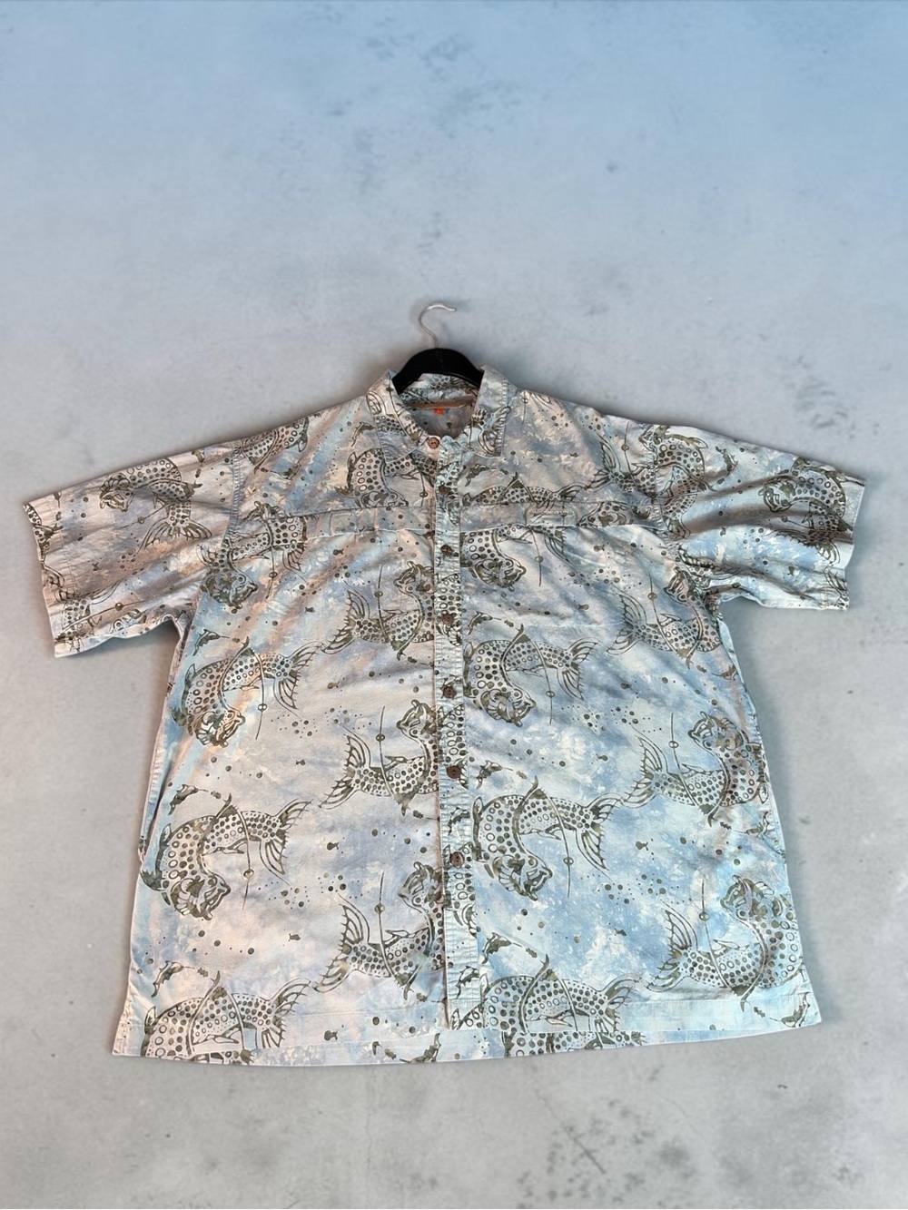 REDINGTON MEN’S LARGE BLUE FISH PRINT SHIRT 100% COTTON SHORT SLEEVE